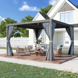 Erommy 10' x 12' Outdoor Pergola with Adjustable Louvered Roof