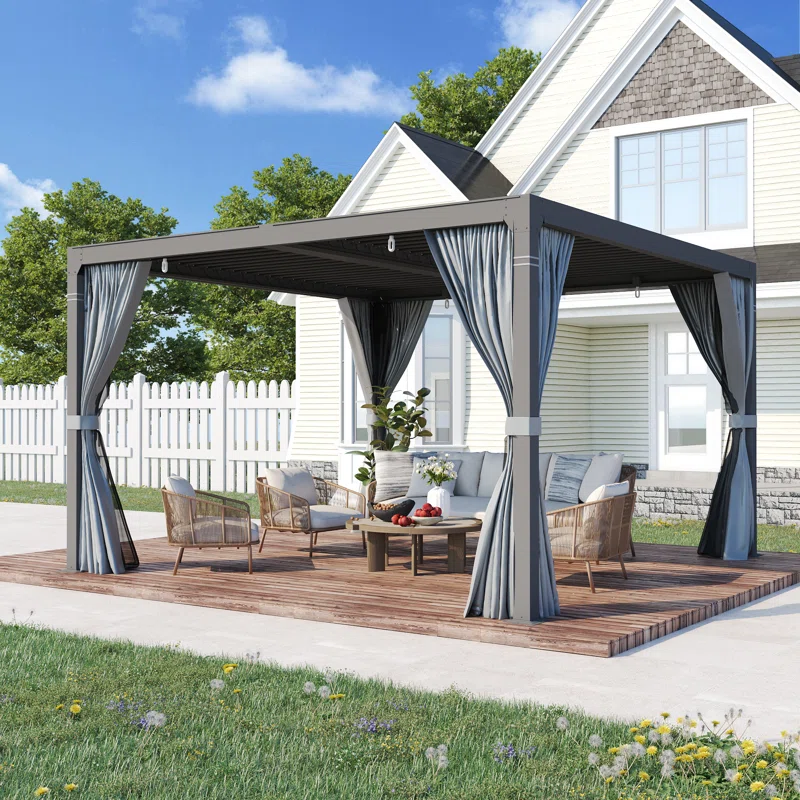 Erommy 10' x 12' Outdoor Pergola with Adjustable Louvered Roof