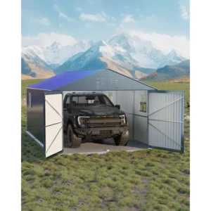 12x20 FT Metal Carport Enclosed Car Port with Reinforced Frame and Steel Roof for All-Weather Use Garage Shed for Full-Sized Pickup Trucks