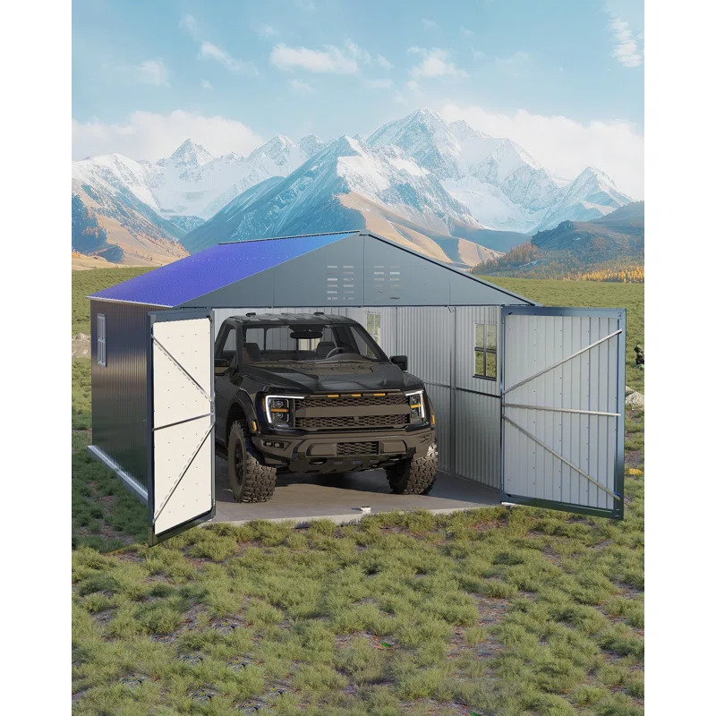 12x20 FT Metal Carport Enclosed Car Port with Reinforced Frame and Steel Roof for All-Weather Use Garage Shed for Full-Sized Pickup Trucks