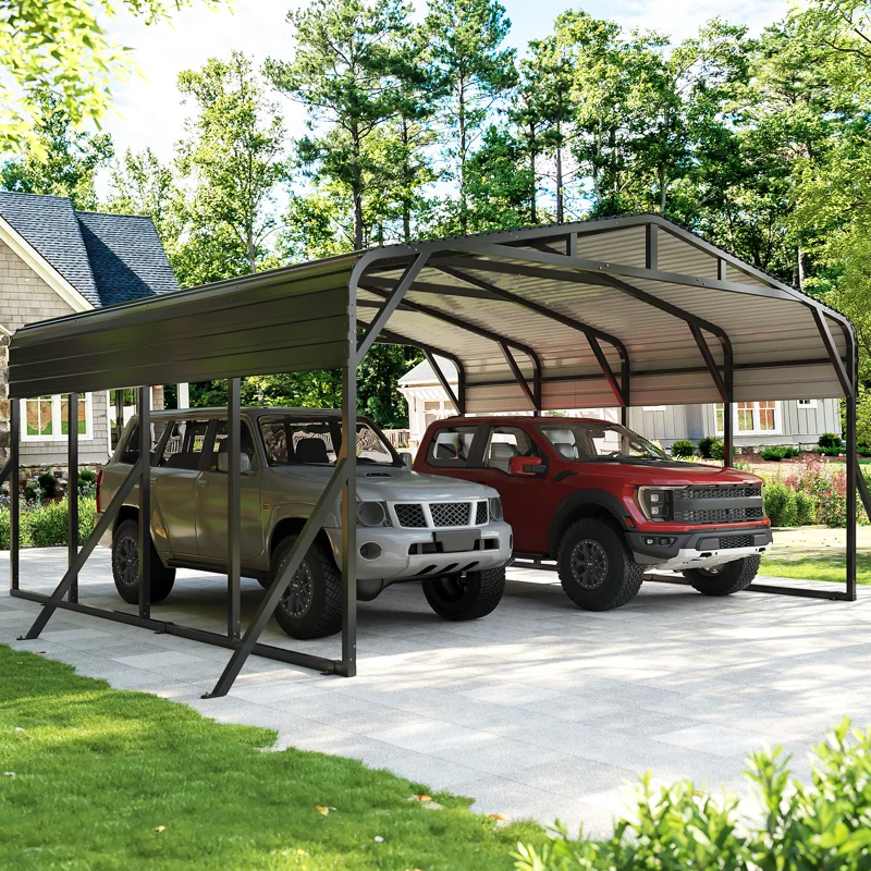 20 ft. W x 20 ft. D Metal Carport for Two Cars with Extra Bracing, Heavy-Duty Steel Frame, Reinforced Outdoor Canopy Shelter