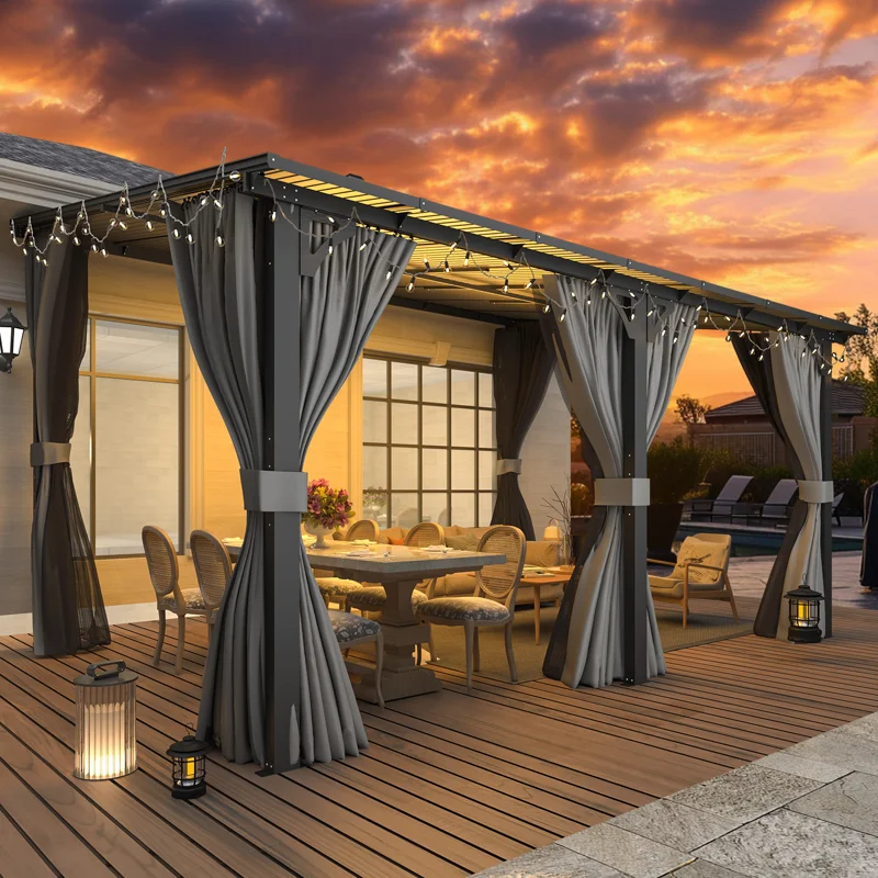 10' x 20' Outdoor Pergola with LED Lights, Aluminum Gazebo with Motorized Louvers